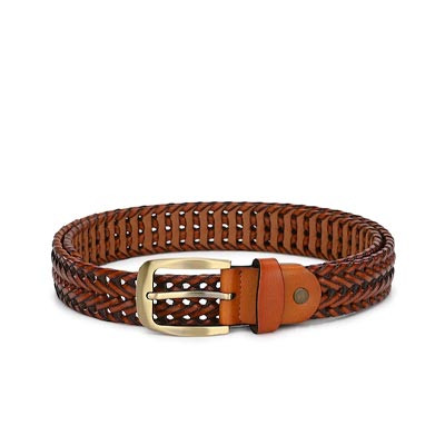 Men Tan Braided Leather Belt