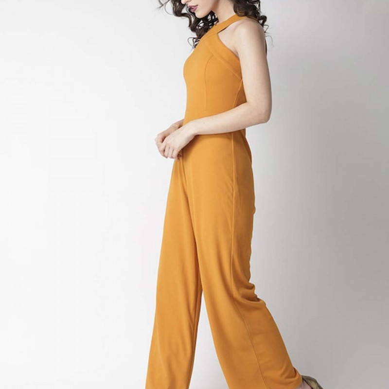 Women Mustard Yellow Solid Basic Jumpsuit