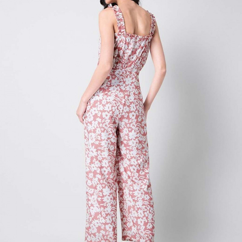 Women Pink & White Floral Printed Basic Jumpsuit