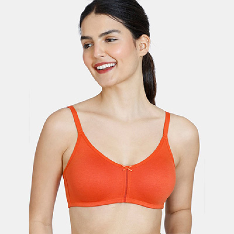 Orange Solid Non-Padded Bra