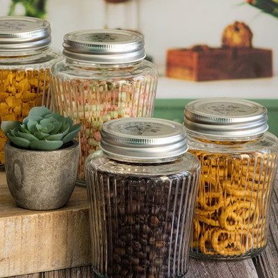 Set Of 4 Transparent Glass Storage Jar Kitchen Storage