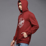 Men Red & White Printed Pure Cotton Hooded Sweatshirt