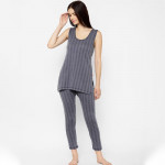 Women Grey Striped Thermal Set