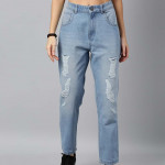 Women Blue Boyfriend Fit Mid-Rise Clean Look Stretchable Jeans