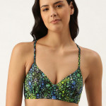 Multicolored Print Padded Wired Racerback Slip-On Swim Bikini Top