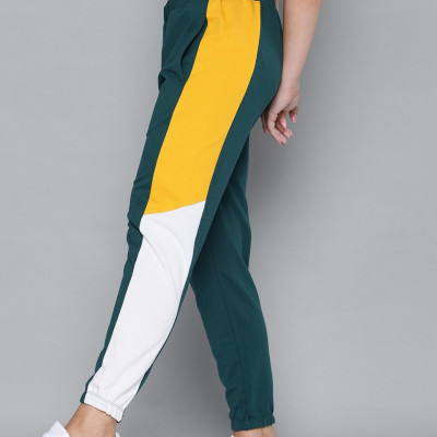 Women Green Solid Cropped Joggers With Side Panelling