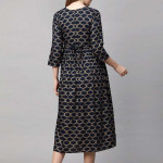 Navy Blue & Gold-Toned Geometric Printed Maternity Nursing A-Line Midi Dress